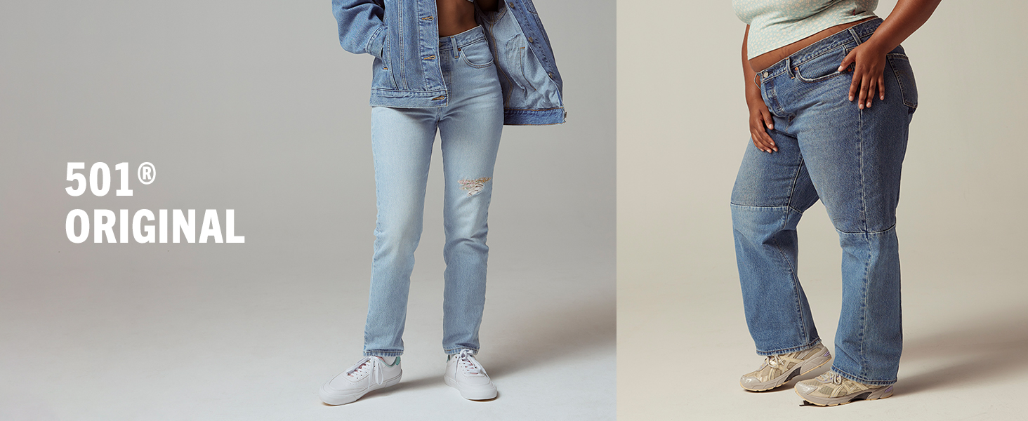 regular and plus size models wearing Levi's 501 original jeans